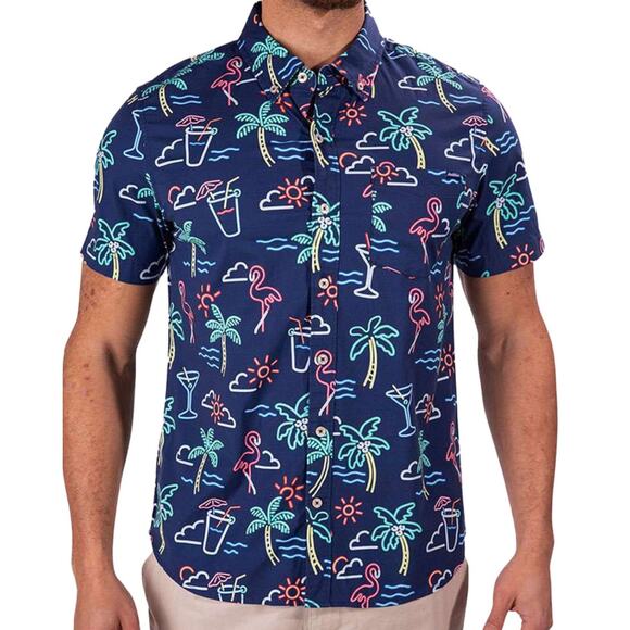 NWOT Chubbies Men Button Up Causal FLAW Size XL Popover Friday Shirt Neon Light - Picture 1 of 8